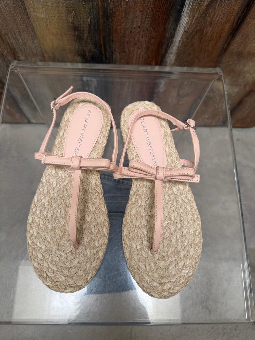 NEW Stuart Weitzman’s Felicity T-Strap Espadrille Sandals Pale Pink Size 8.5
